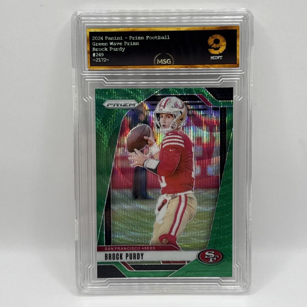 BROCK PURDY 2024 Panini Prizm Green Wave #249 NFL 49ers Graded 9 Mint
